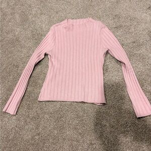 Celebrity Pink Ribbed Light Pink Long Sleeve Crop Top